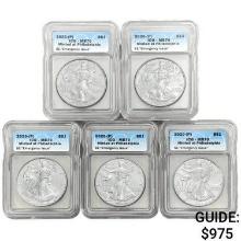 (5) 2020-P American Silver Eagle ICG MS70