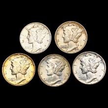 [5] Mercury Silver Dimes [1941, 1942, [2] 1943, 19