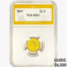 1847 $2.50 Gold Quarter Eagle PGA MS61
