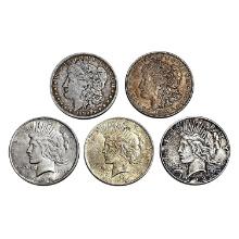 1890-1923 Varied US Silver Dollars [5 Coins]