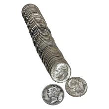 1943-1964 Mixed Roll of US Silver Dimes [50 Coins]