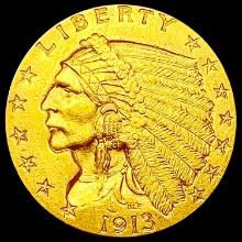 1913 $2.50 Gold Quarter Eagle CLOSELY UNCIRCULATED