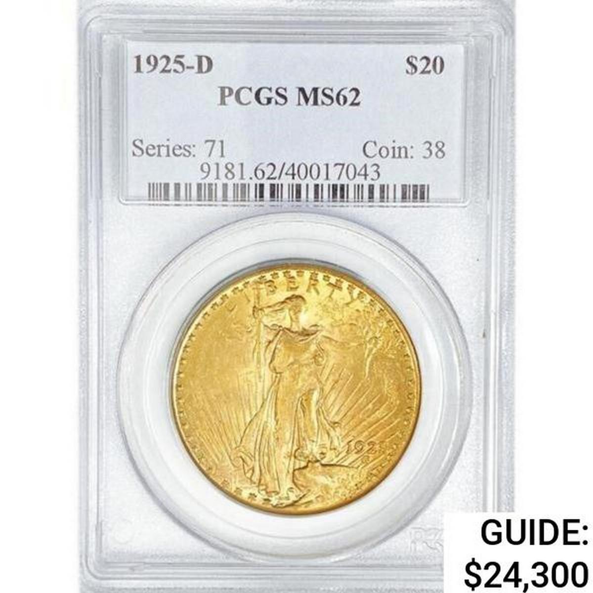 1925-D $20 Gold Double Eagle PCGS MS62