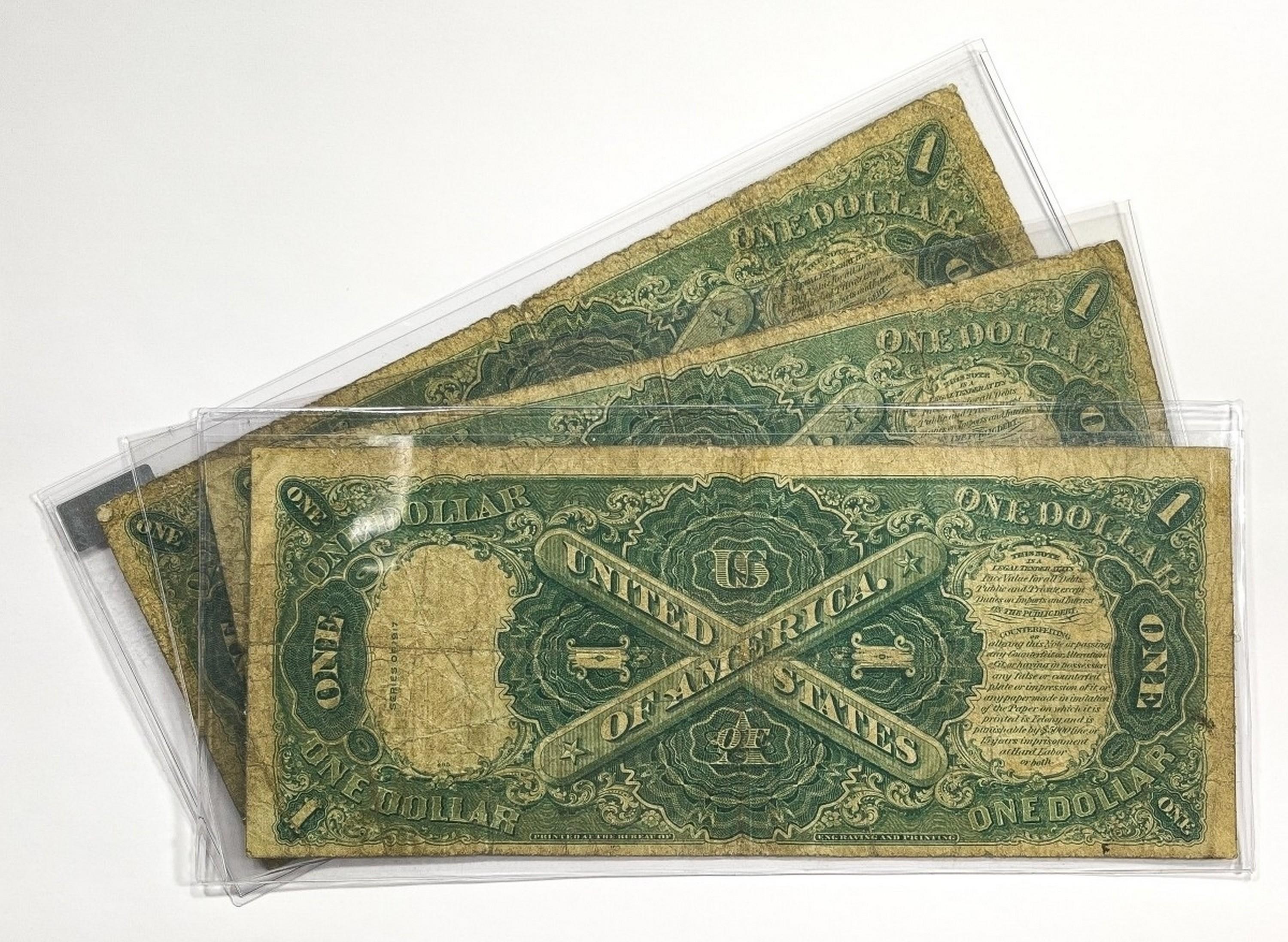 (3) 1917 $1 Lrg Size Red Seal Legal Tender