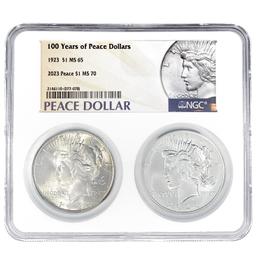 2023 Morgan & 2023 Peace Dollars NGC MS70 , 1923 Peace GEM  3 Coin Set