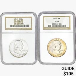 1959&1961 [2] Franklin Half Dollar NGC PF63/66