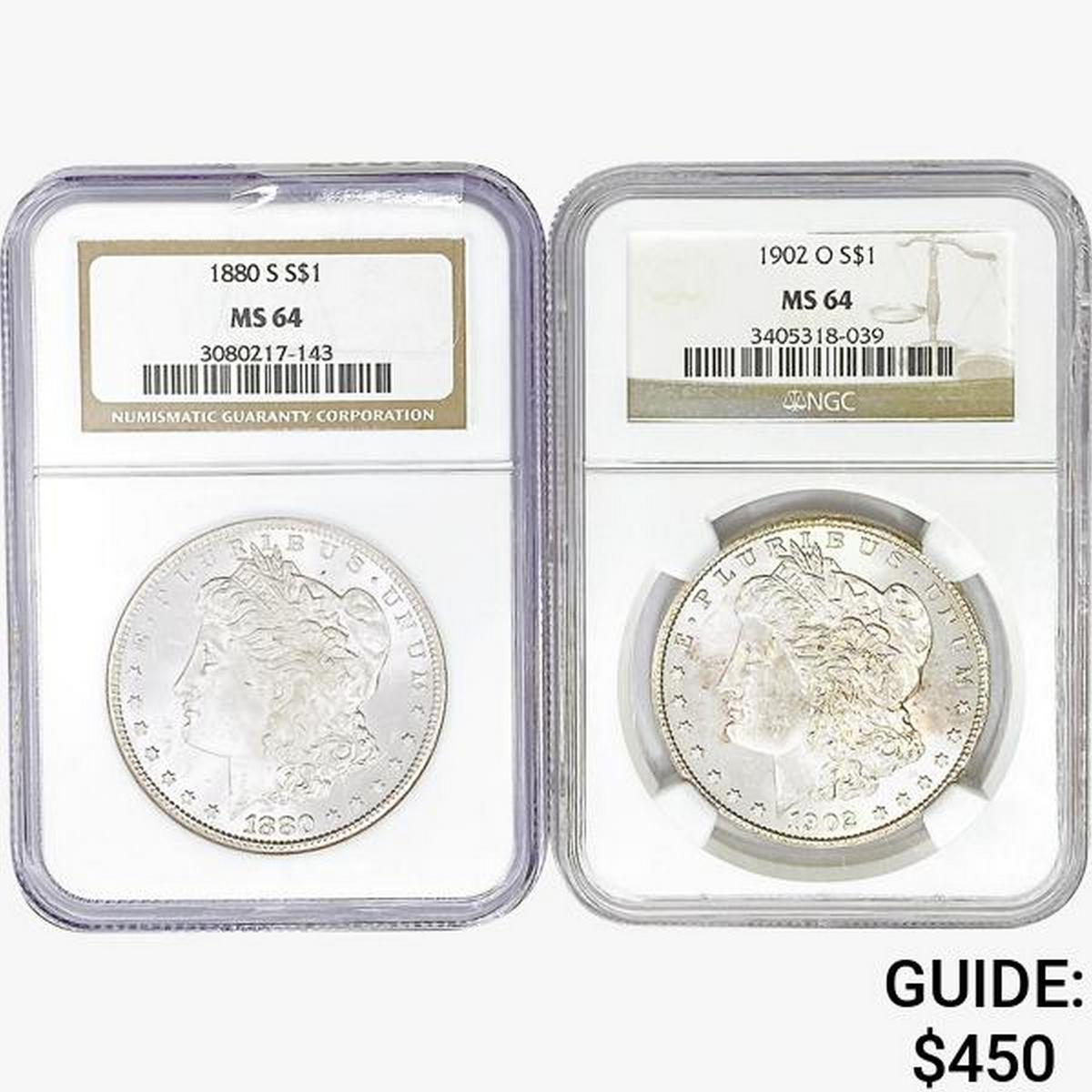 1880&1902 [2] Morgan Silver Dollar NGC MS64