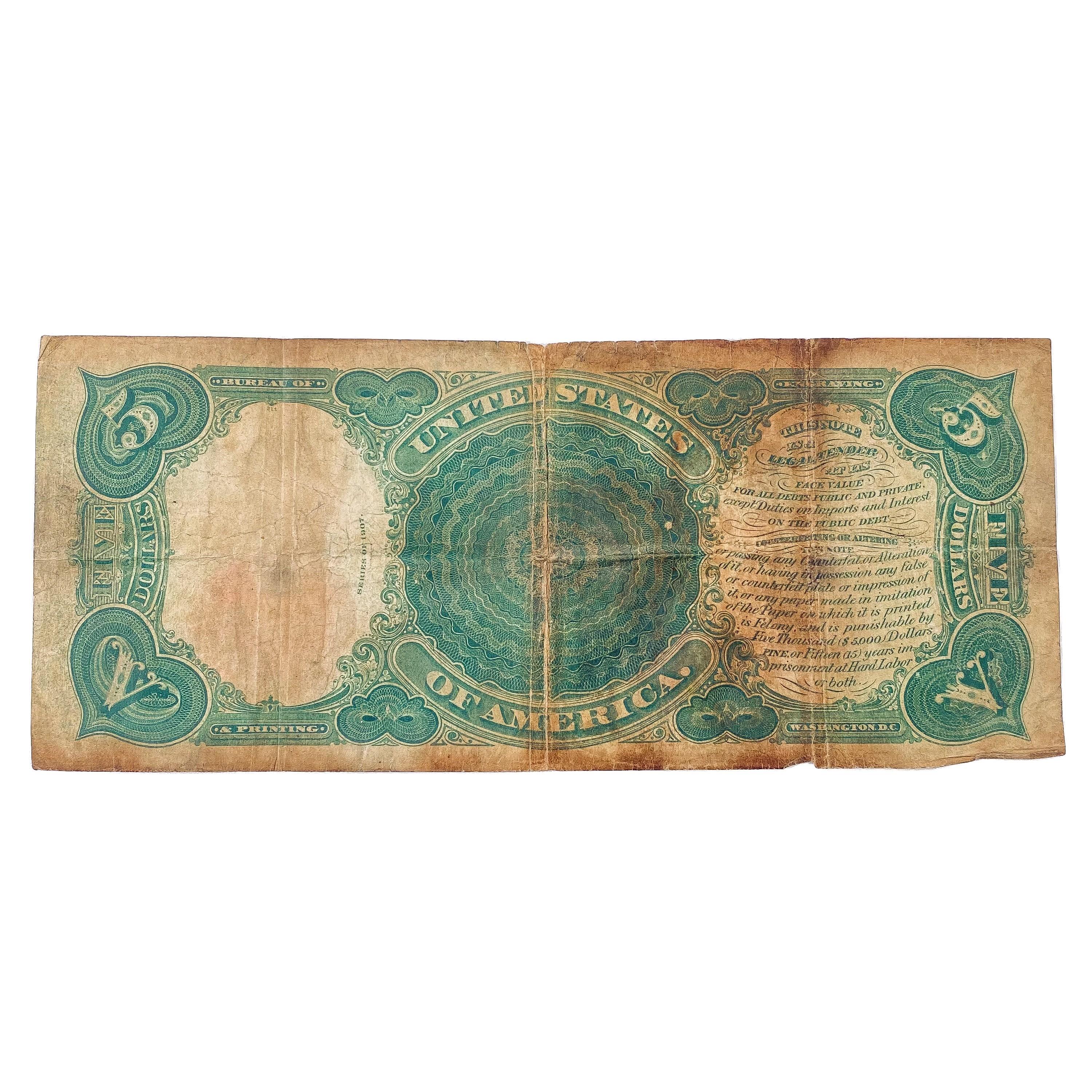 1907 $5 US LG Legal Tender Note