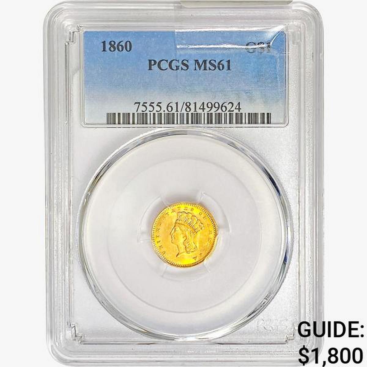 1860 Rare Gold Dollar PCGS MS61