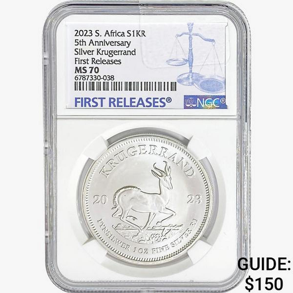 2023 1oz. SILV Krugerrand NGC MS70 FR, 5th ANNIV.