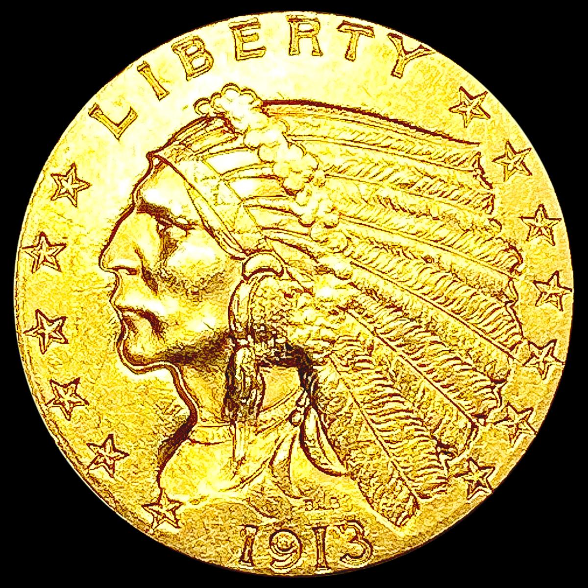 1913 $2.50 Gold Quarter Eagle CLOSELY UNCIRCULATED