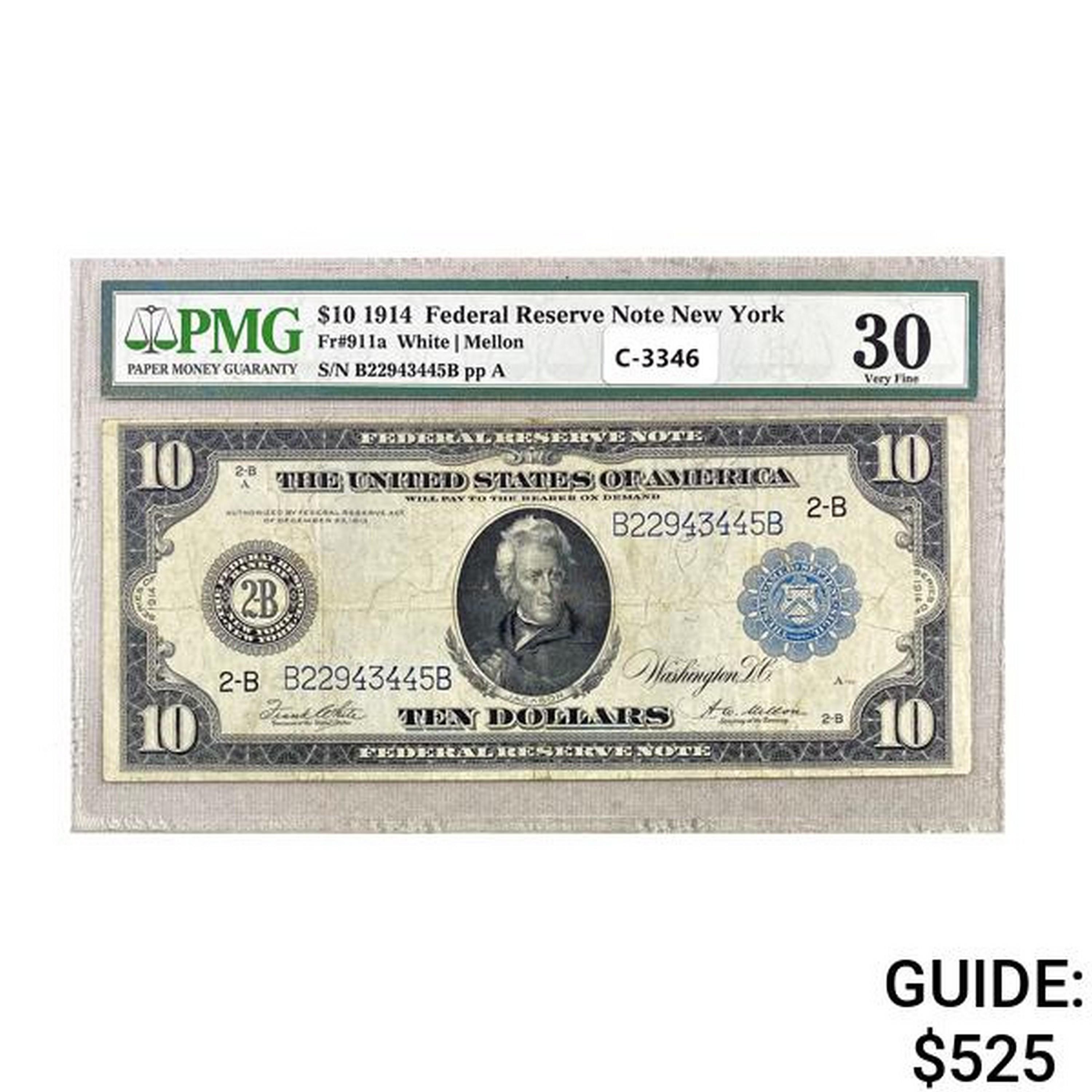 1914 $10 FRN NEW YORK, NY PMG VF30
