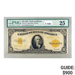 FR. 1173 1922 $10 GOLD CERT PMG VF25