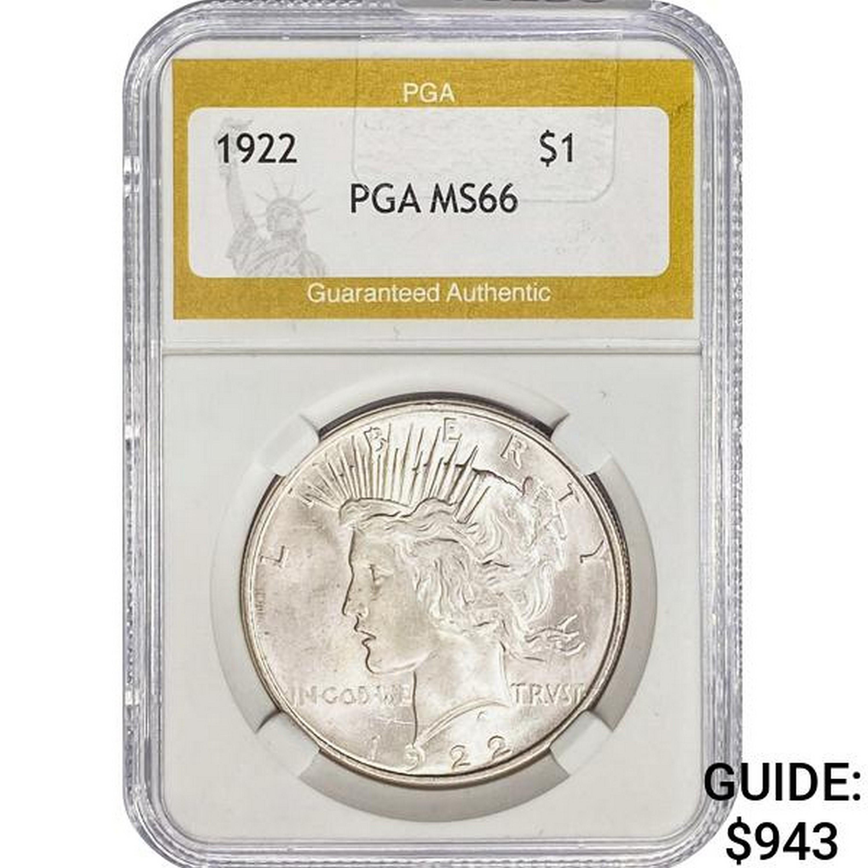 1922 Silver Peace Dollar PGA MS66