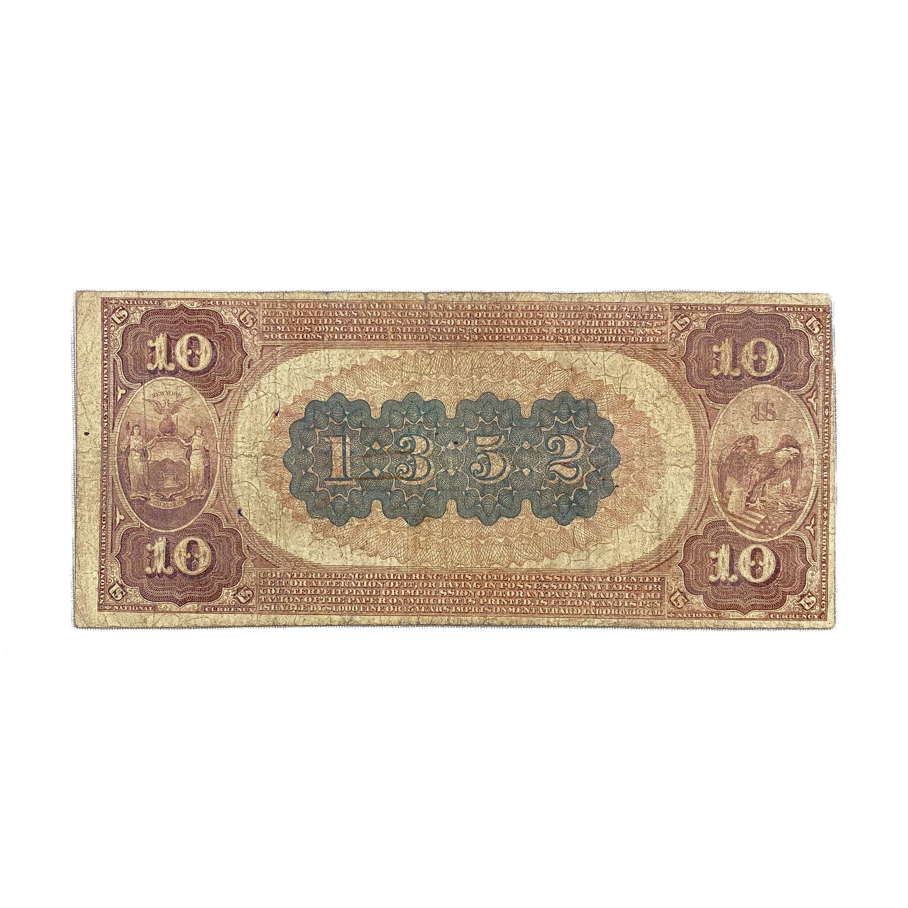 1882 $10 BROWN BACK THE HANOVER NBOTCO NEW YORK,