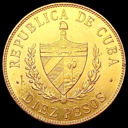 1916 Cuba .4838oz Gold 10 Pesos UNCIRCULATED