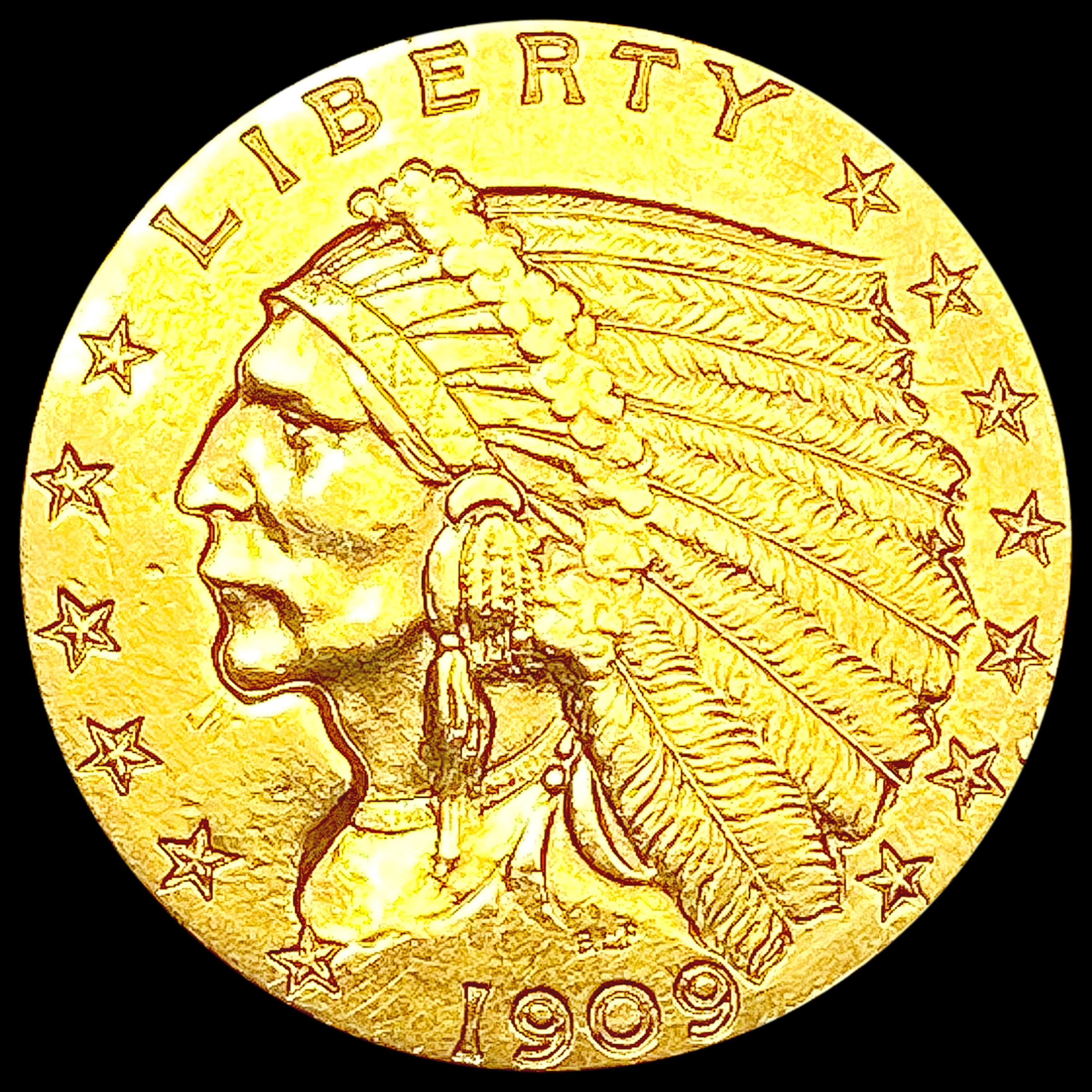 1909 $2.50 Gold Quarter Eagle CLOSELY UNCIRCULATED