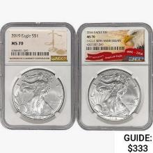 2016 & 2019 Silver Eagle NGC MS70