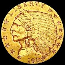 1909 $2.50 Gold Quarter Eagle CLOSELY UNCIRCULATED