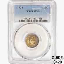 1924 Mercury Silver Dime PCGS MS64