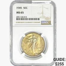 1945 Walking Liberty Half Dollar NGC MS65