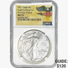 2021 Silver Eagle NGC MS70 FDI, T-2