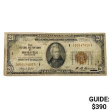 1929 $20 US Bank of Minneapolis, MN Fed Res Note
