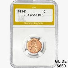 1913-D Wheat Cent PGA MS63 RED