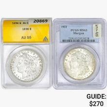 1896&1921 [2] Morgan Silver Dollar ANACS/PCGS AU/M