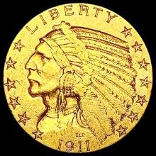 1911-S $5 Gold Half Eagle NEARLY UNCIRCULATED