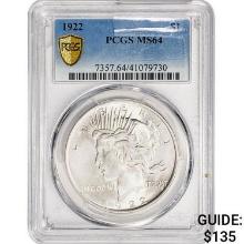 1922 Silver Peace Dollar PCGS MS64