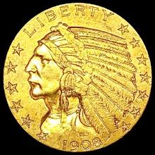 1908 $5 Gold Half Eagle NEARLY UNCIRCULATED