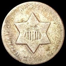 1851-O Silver Three Cent NICELY CIRCULATED