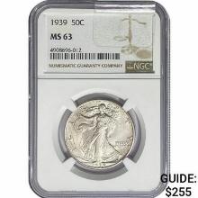 1939 Walking Liberty Half Dollar NGC MS63