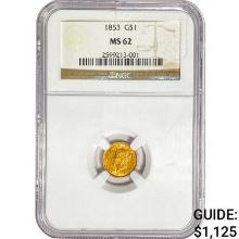 1853 Rare Gold Dollar NGC MS62