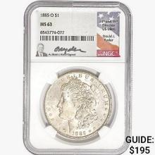 1885-O Morgan Silver Dollar NGC MS63 Signed Ryder