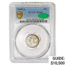 1940-S CAC Mercury Silver Dime PCGS MS68