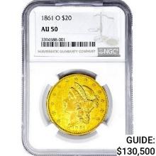 1861-O $20 Gold Double Eagle NGC AU50