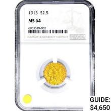 1913 $2.50 Gold Quarter Eagle NGC MS64