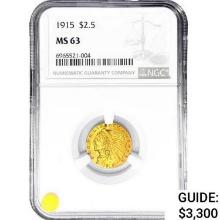 1915 $2.50 Gold Quarter Eagle NGC MS63