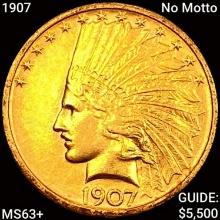 1907 No Motto $10 Gold Eagle CHOICE BU+