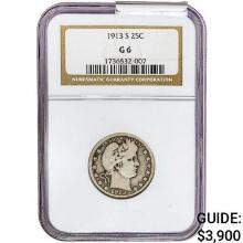 1913-S Barber Quarter NGC G6