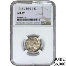 1913-D Buffalo Nickel NGC MS67 Type 1