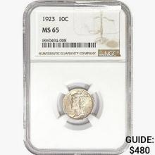 1923 Mercury Silver Dime NGC MS65