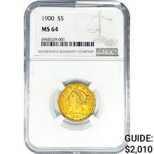 1900 $5 Gold Half Eagle NGC MS64