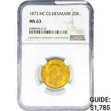 1873 .2593oz. Gold HC CS Denmark 20 Kroner NGC MS6