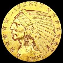 1908 $5 Gold Half Eagle CLOSELY UNCIRCULATED