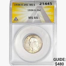 1936-S Washington Silver Quarter ANACS MS65