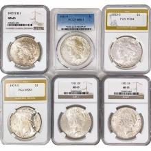 1922-1923 UNC US Silver Peace Dollars-Graded [6 Co