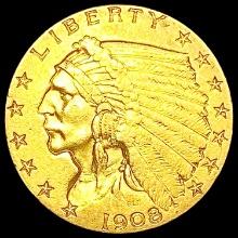 1908 $2.50 Gold Quarter Eagle CLOSELY UNCIRCULATED